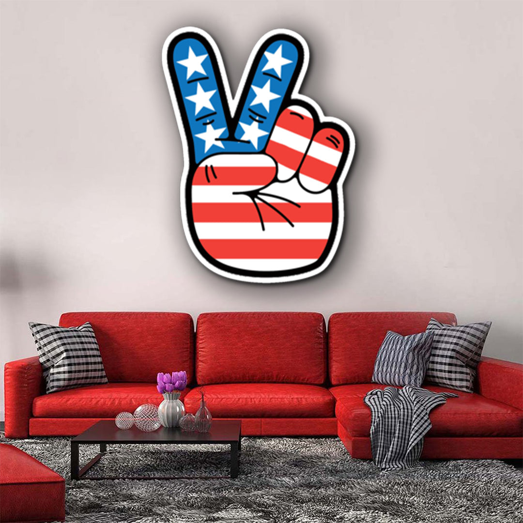 Image of Peace Fingers With US Flag
